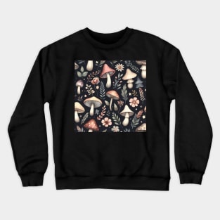 Mushroom Flowers and Leaves Pattern Crewneck Sweatshirt